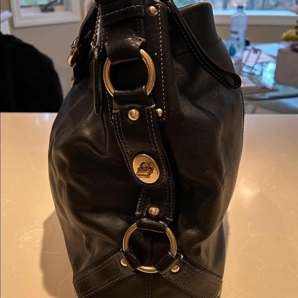 Coach Black Leather Tote with Gold Accents - Picture 2 of 8